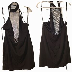 Black Halter Dress with Mesh Plunge